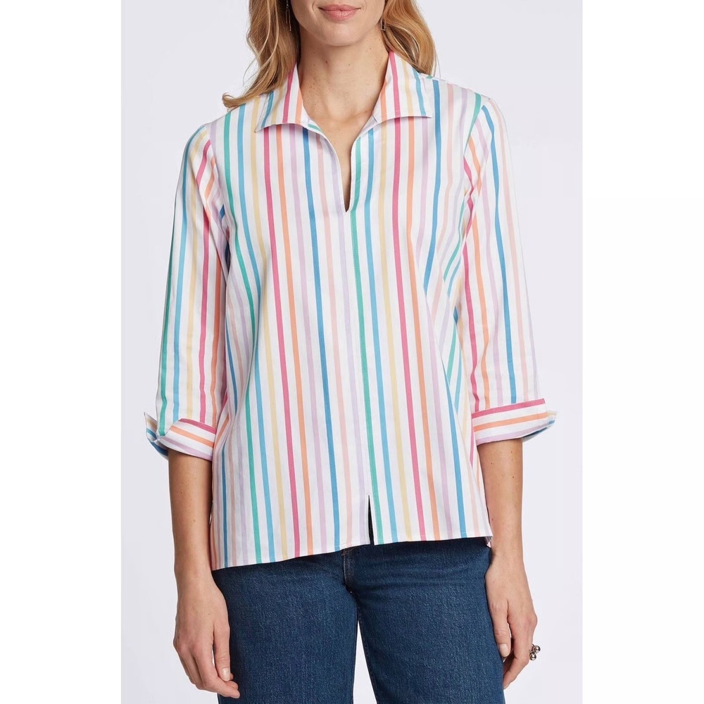Ali Miles NWT Collared Striped‎ Shirt Pastel Size Large